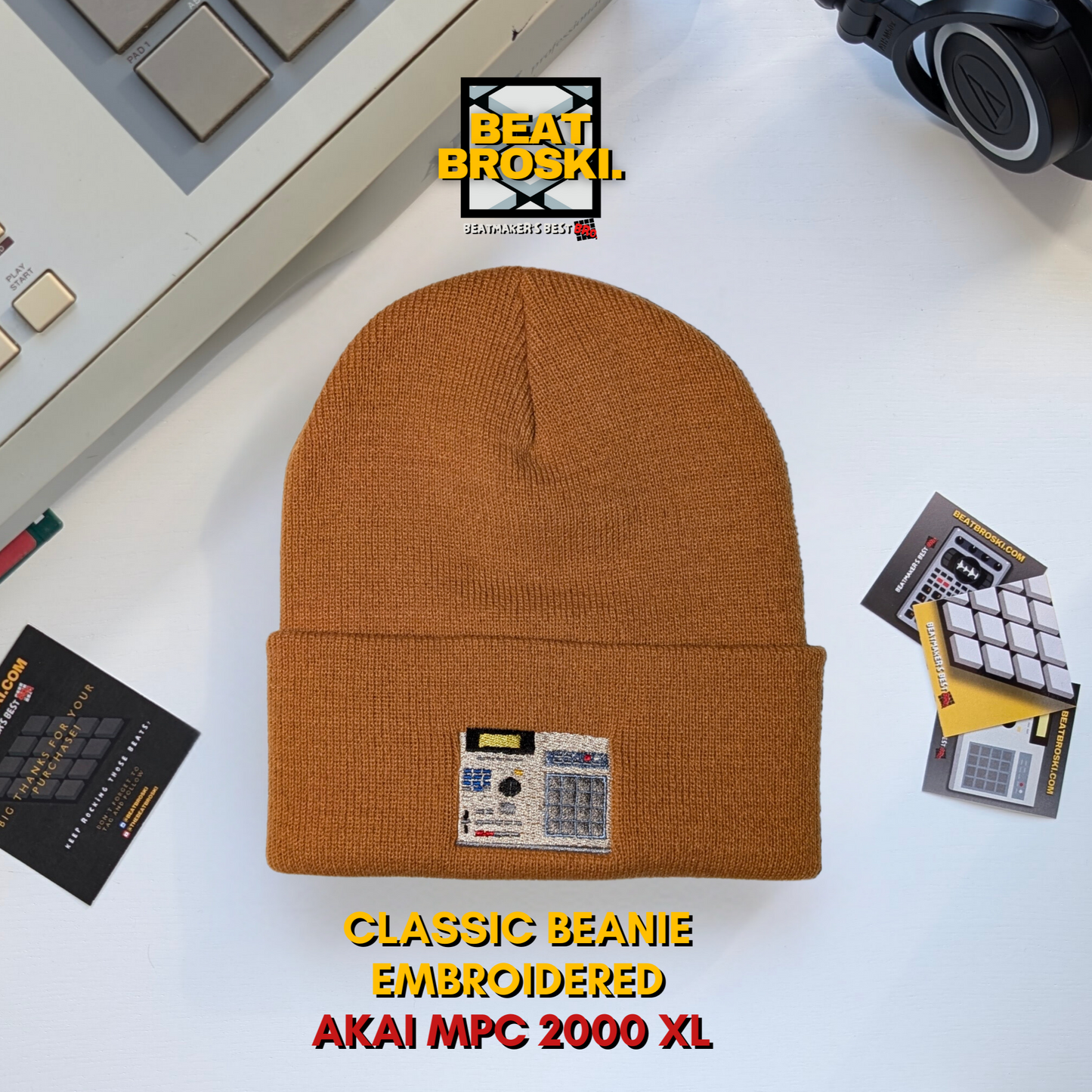 CLASSIC LONG WARM EMBRIODERED BEANIE "2000 XL" CARMEL