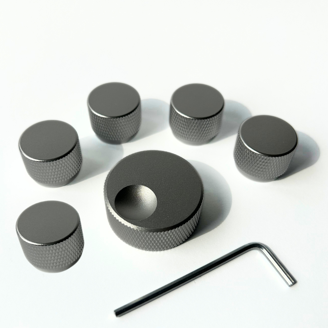 THE GREAT SET - THE BIG KNOB + 5 SMALL KNOBS SILVER