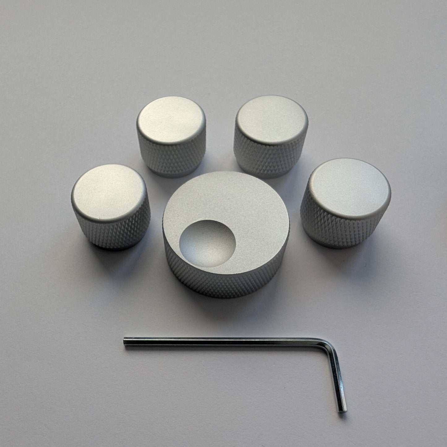 THE GREAT SET - THE BIG KNOB + 4 SMALL KNOBS SILVER