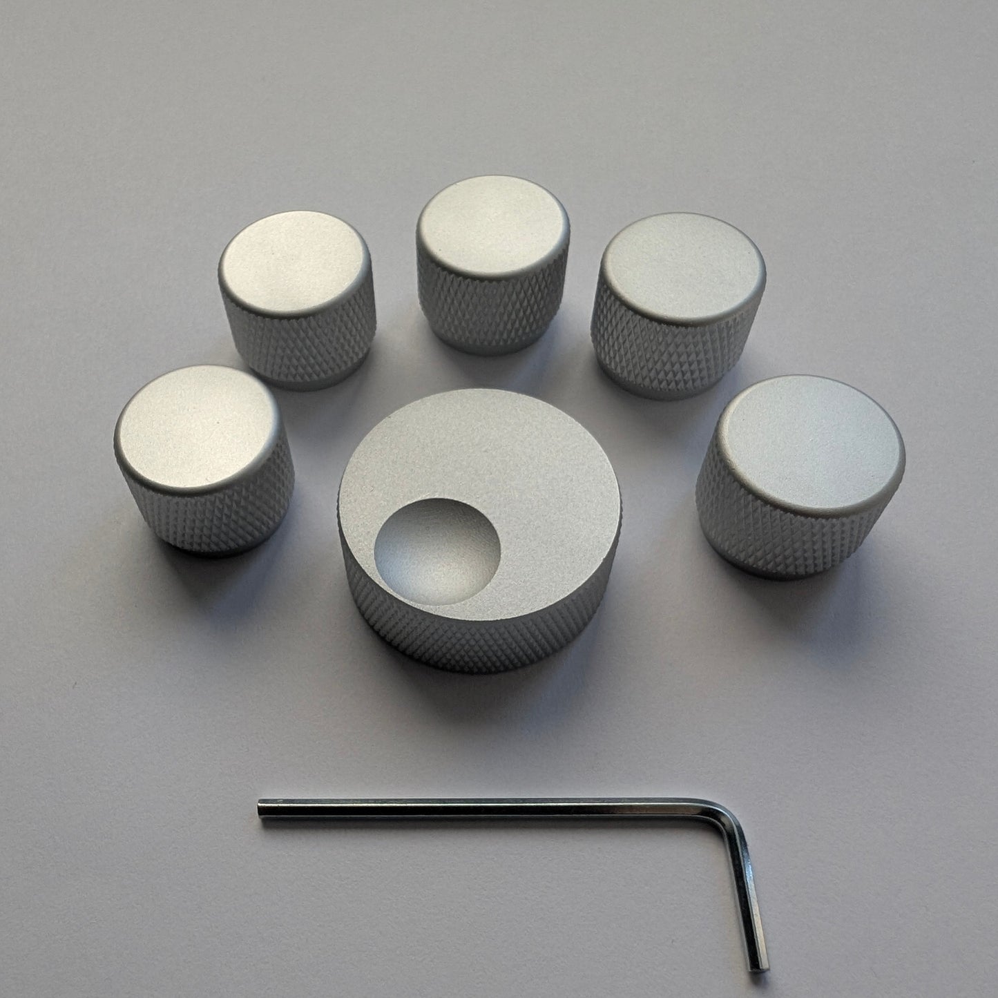 THE GREAT SET - THE BIG KNOB + 5 SMALL KNOBS SILVER